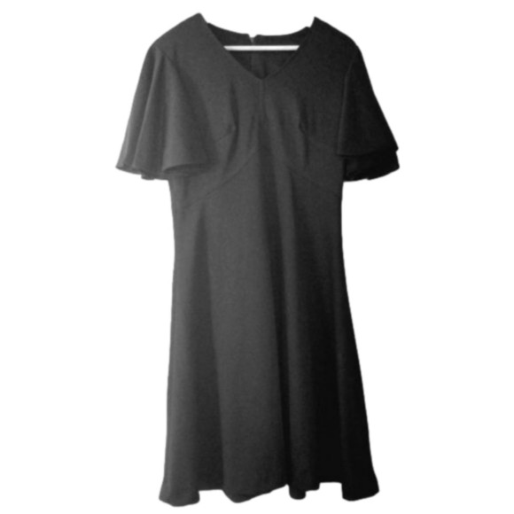 𝅺vintage 1970's Midi Black Flutter Fairie Sleeve Dress Size Medium - Picture 1 of 10